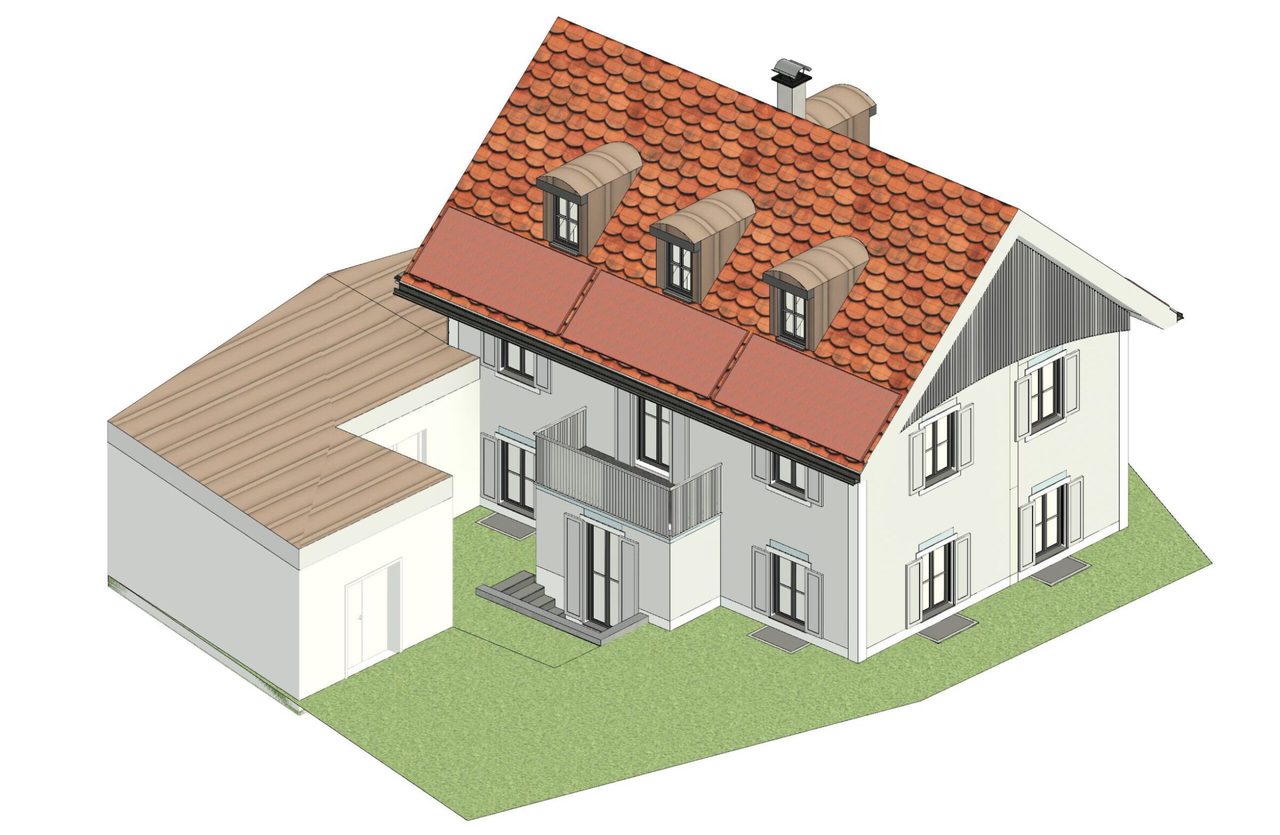 Teilabriss und Neuaufbau EFH, Ensembelschutz, Ansicht Südost